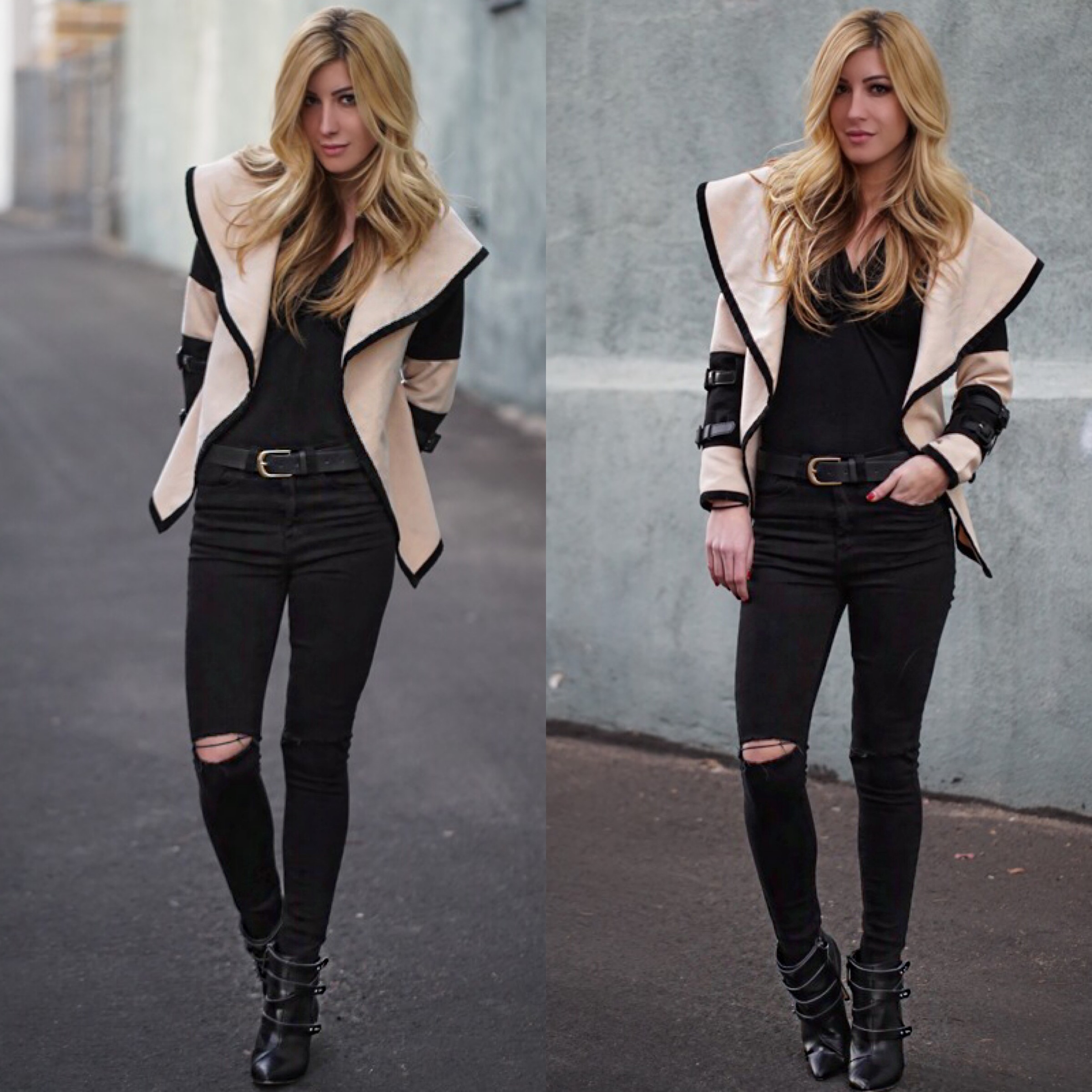black and camel outfit