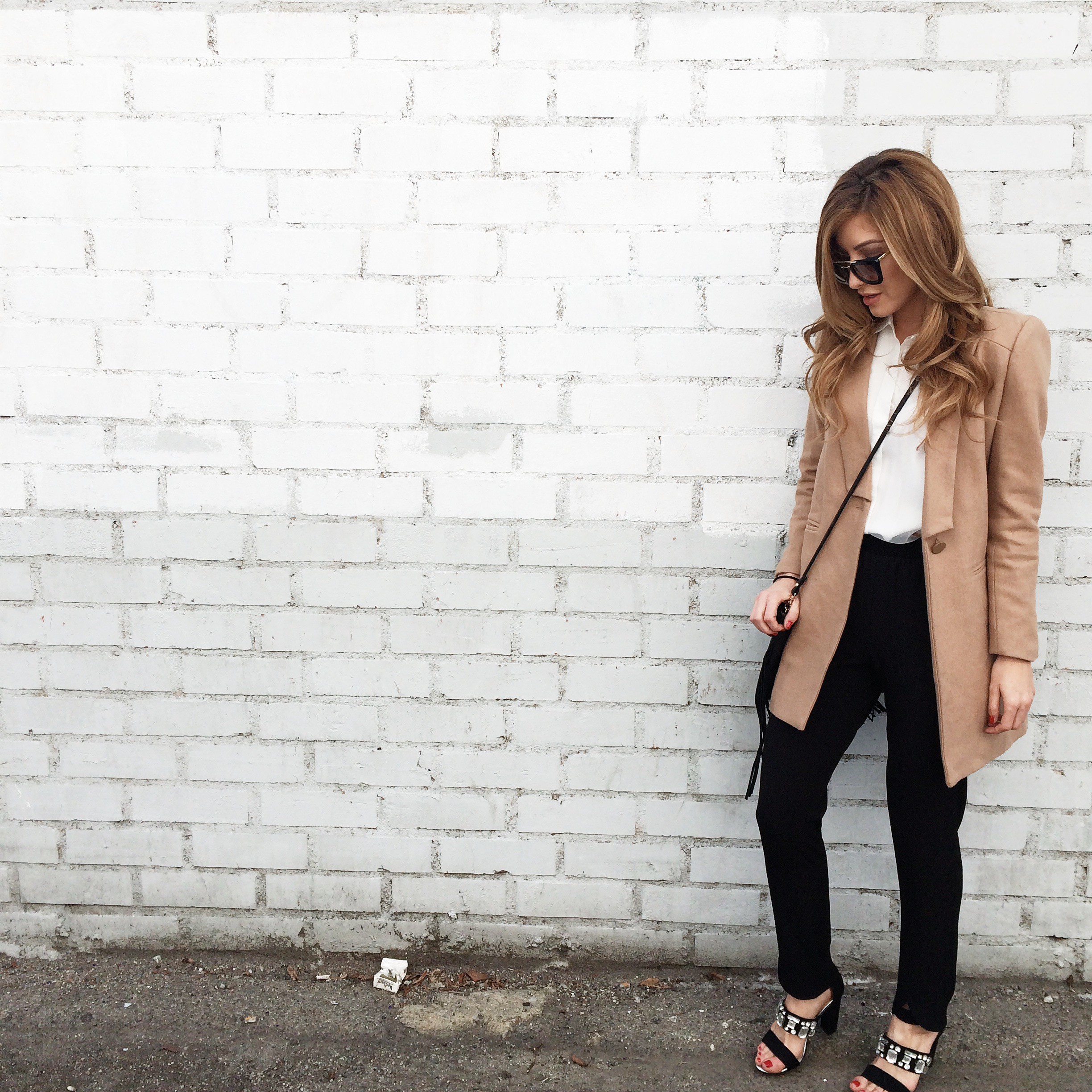 camel coat outfit