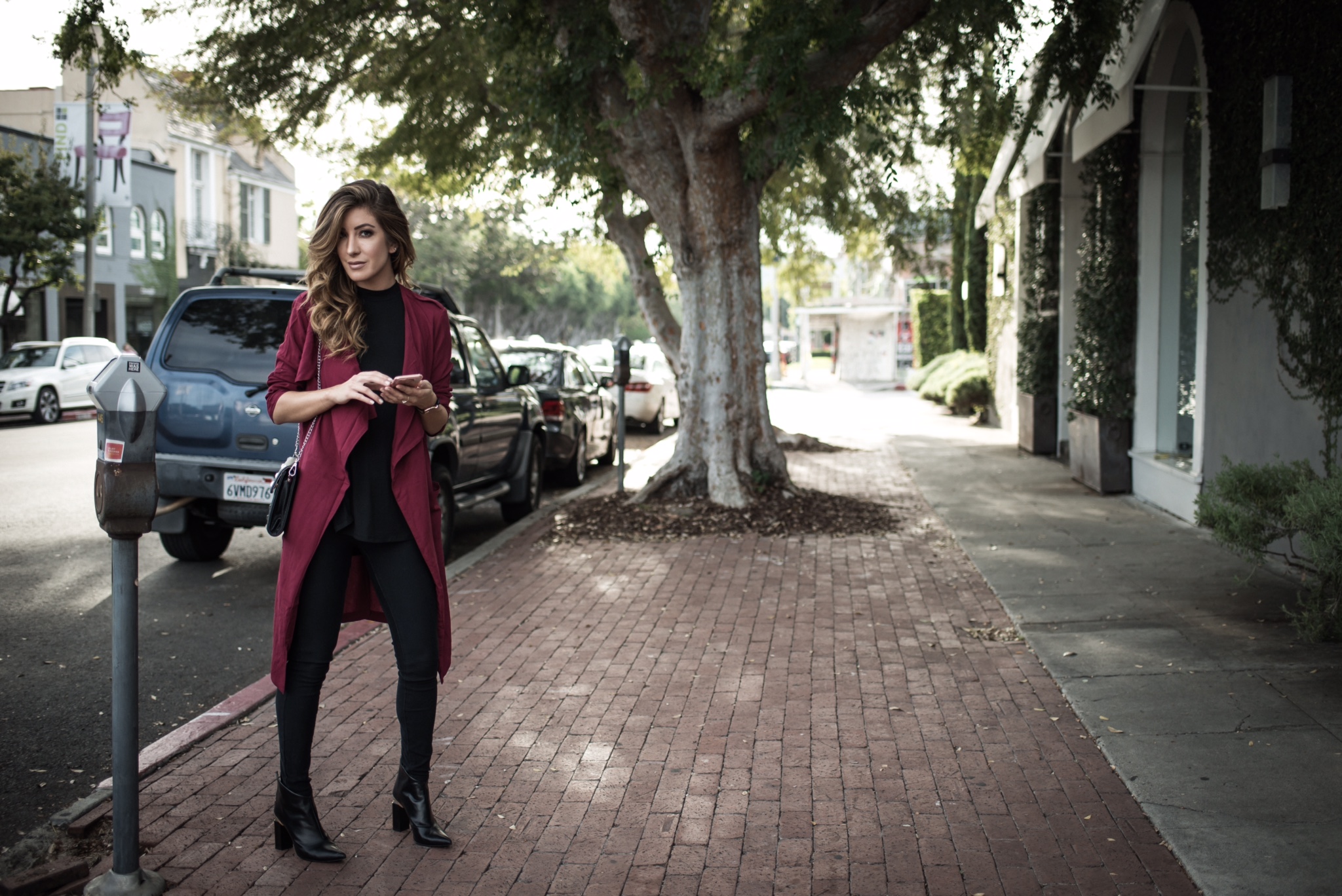 burgundy trench coat