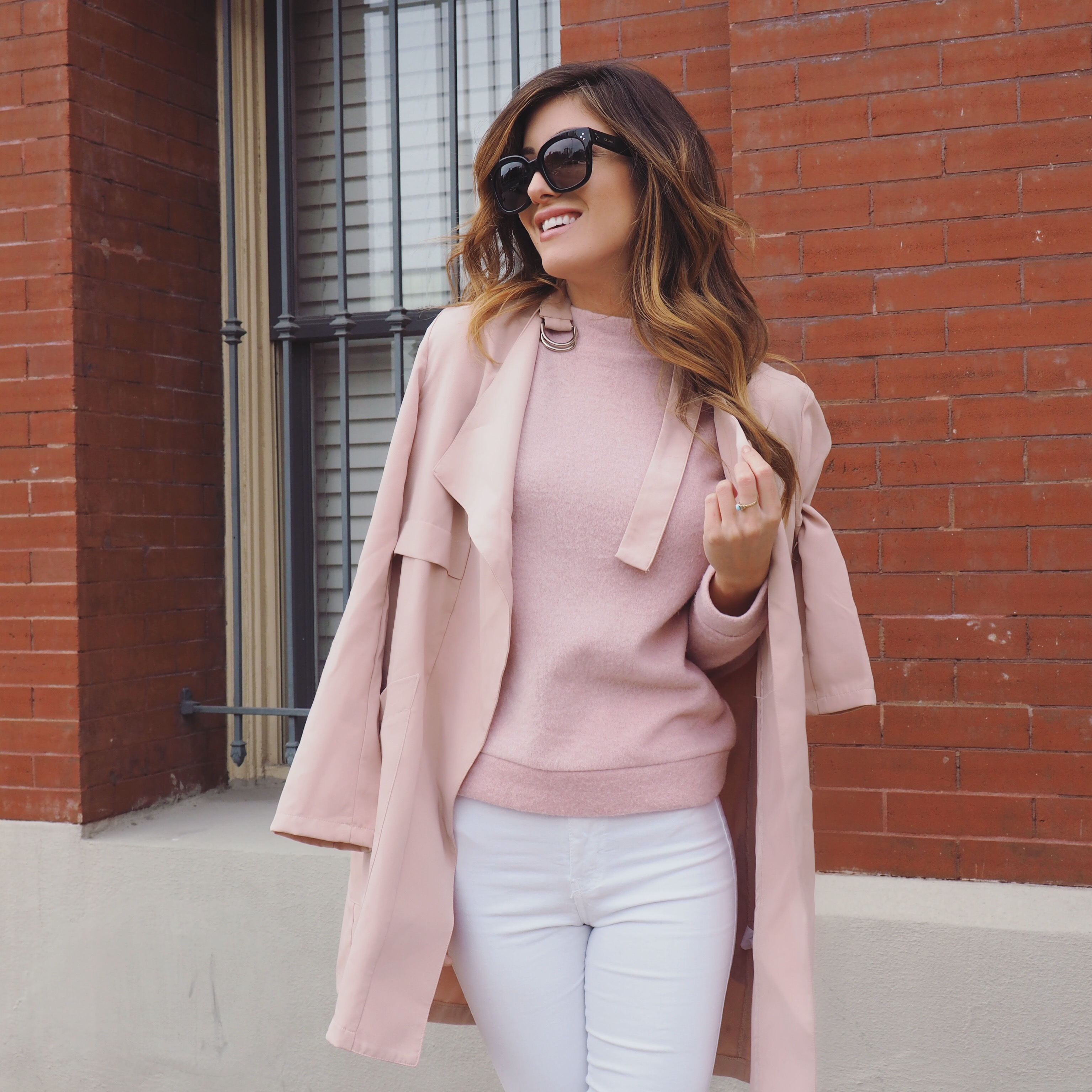 pink trench coat