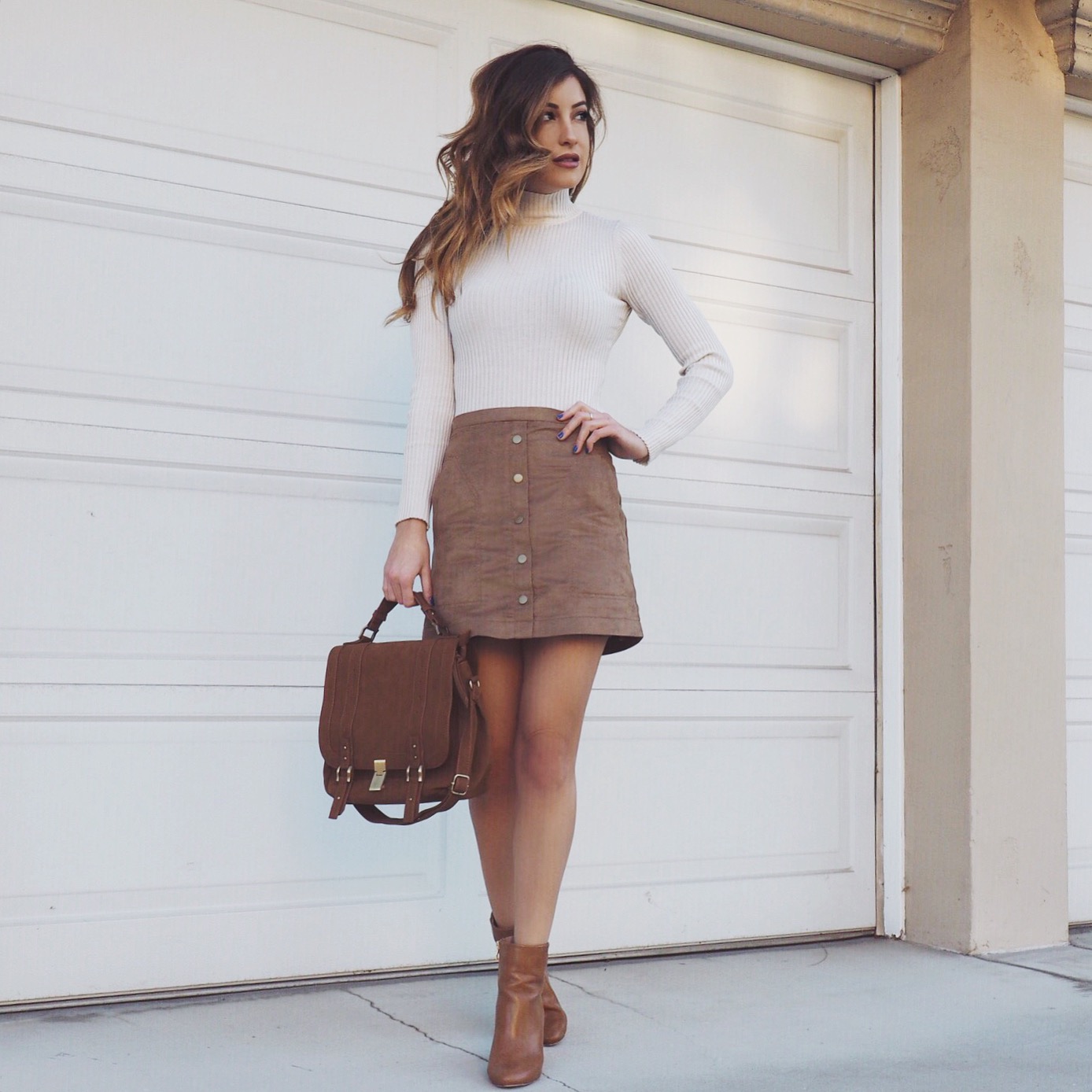 suede button up skirt