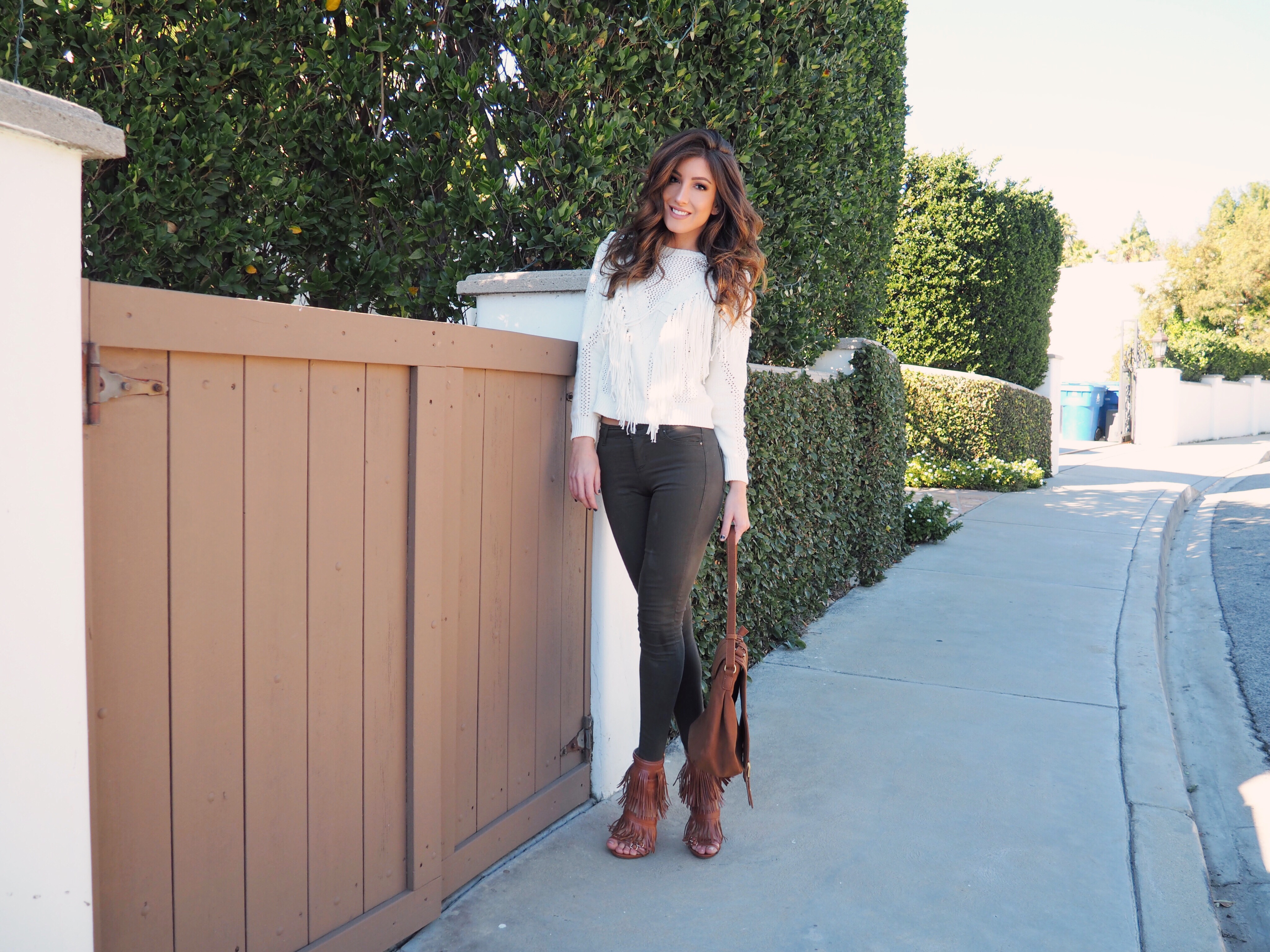 FOREVER21 Women's Cream Fringed Open Knit Sweater