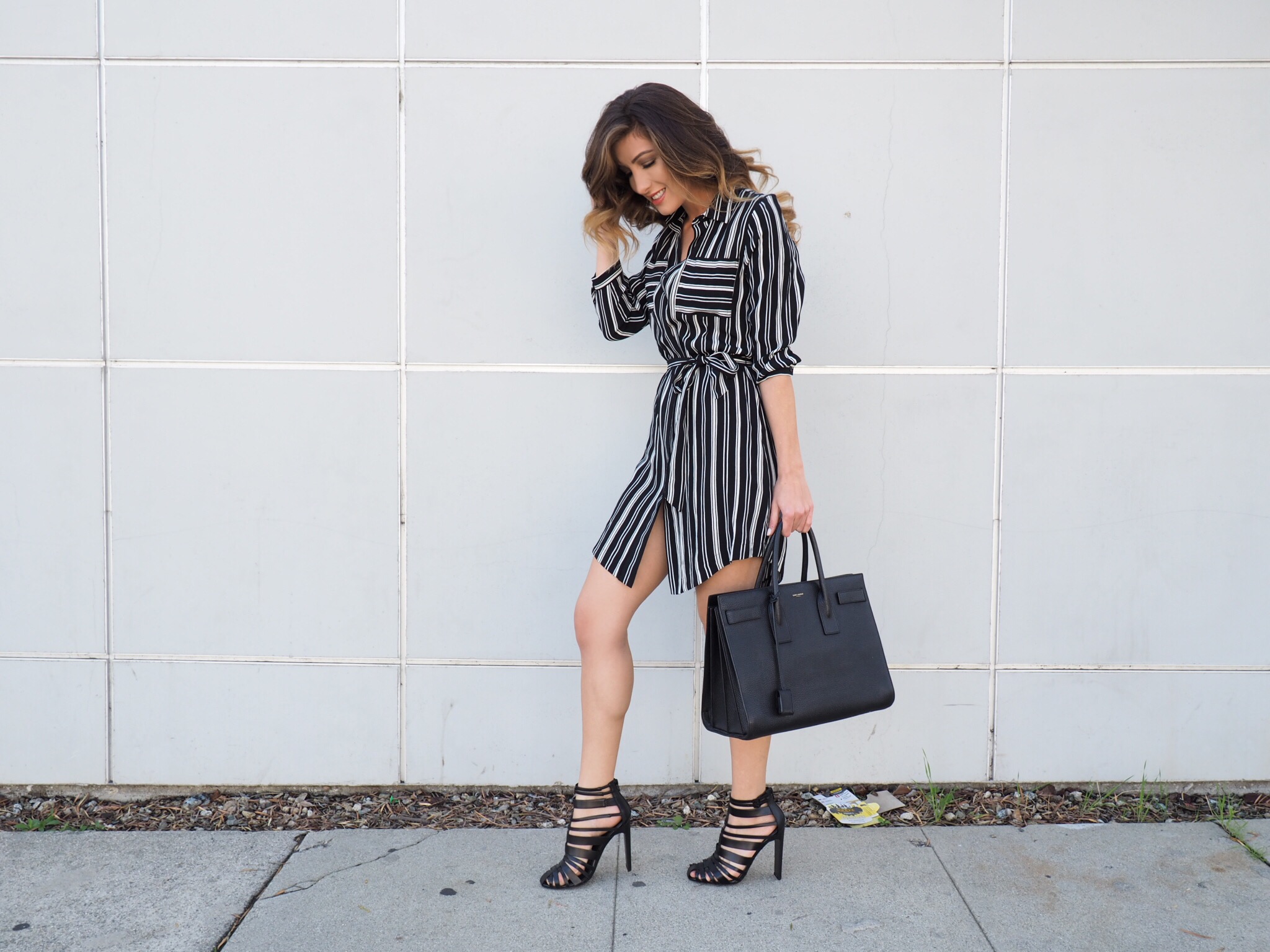 striped button up dress