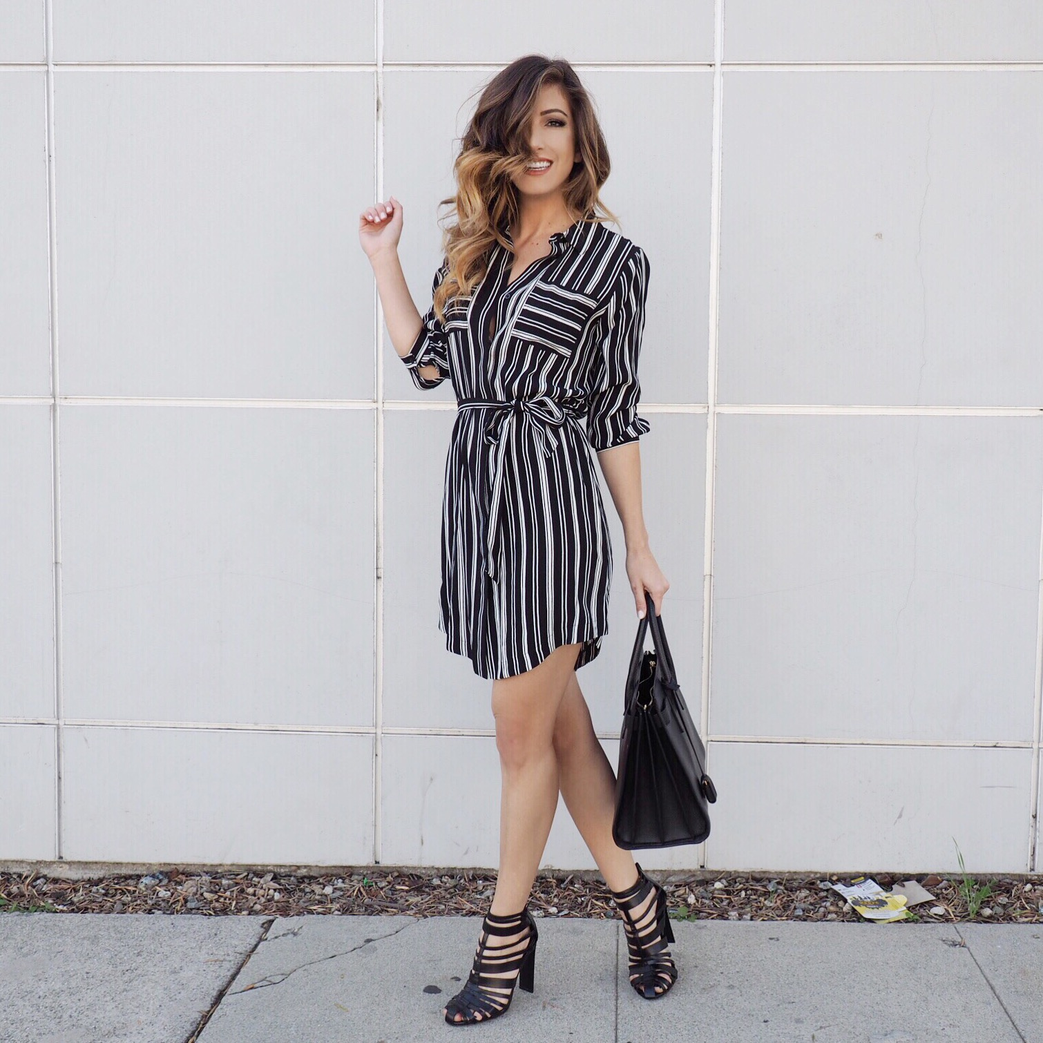 striped button up dress