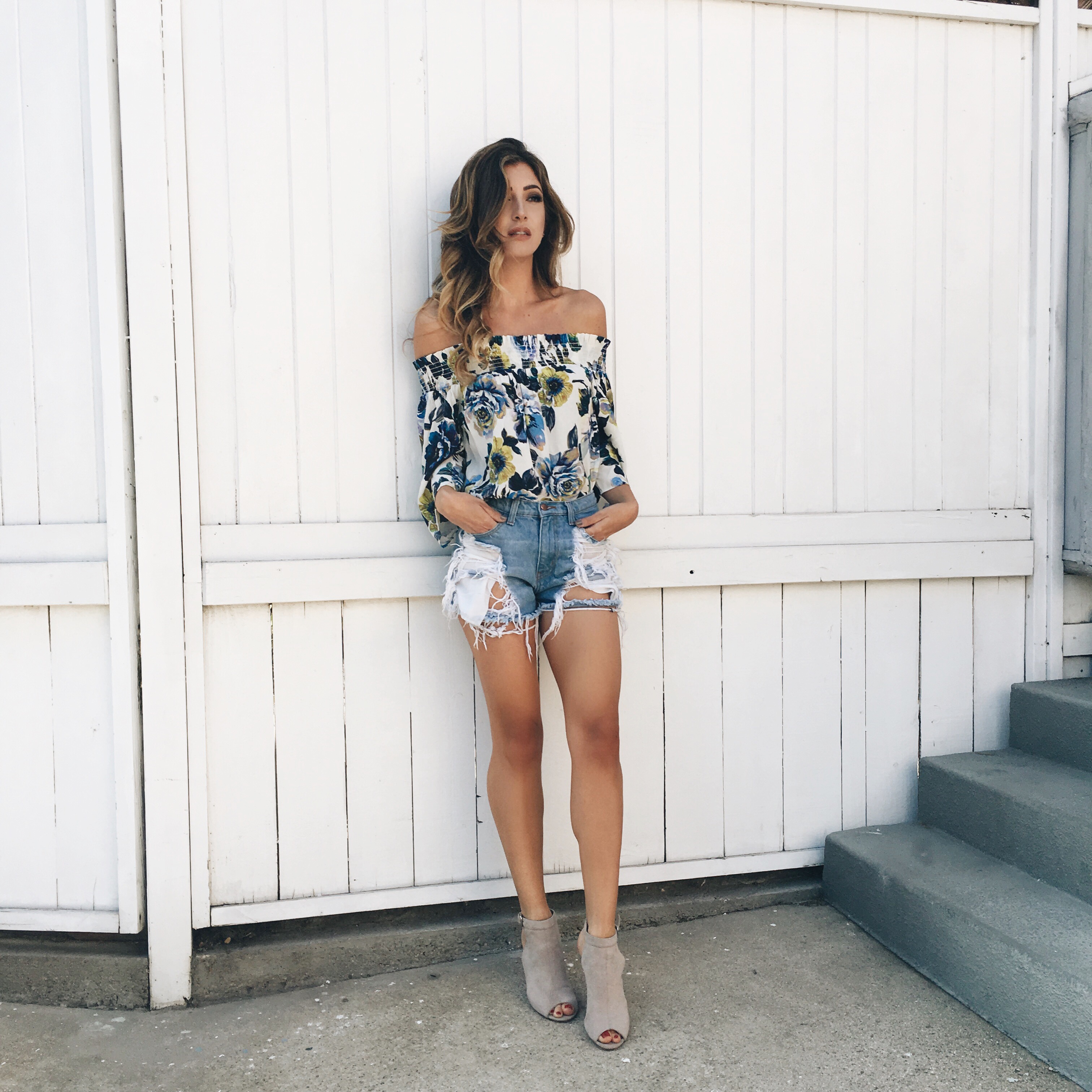 floral print off shoulder top