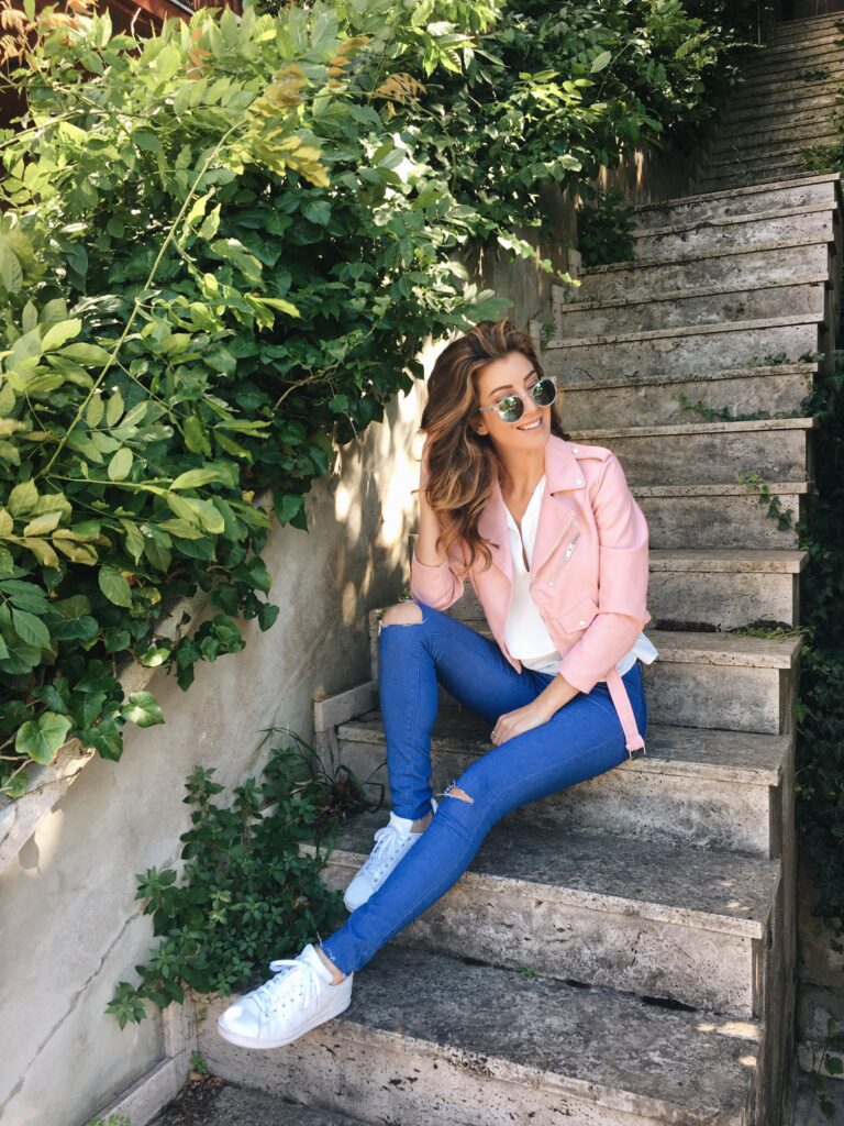 pink leather jacket ideas