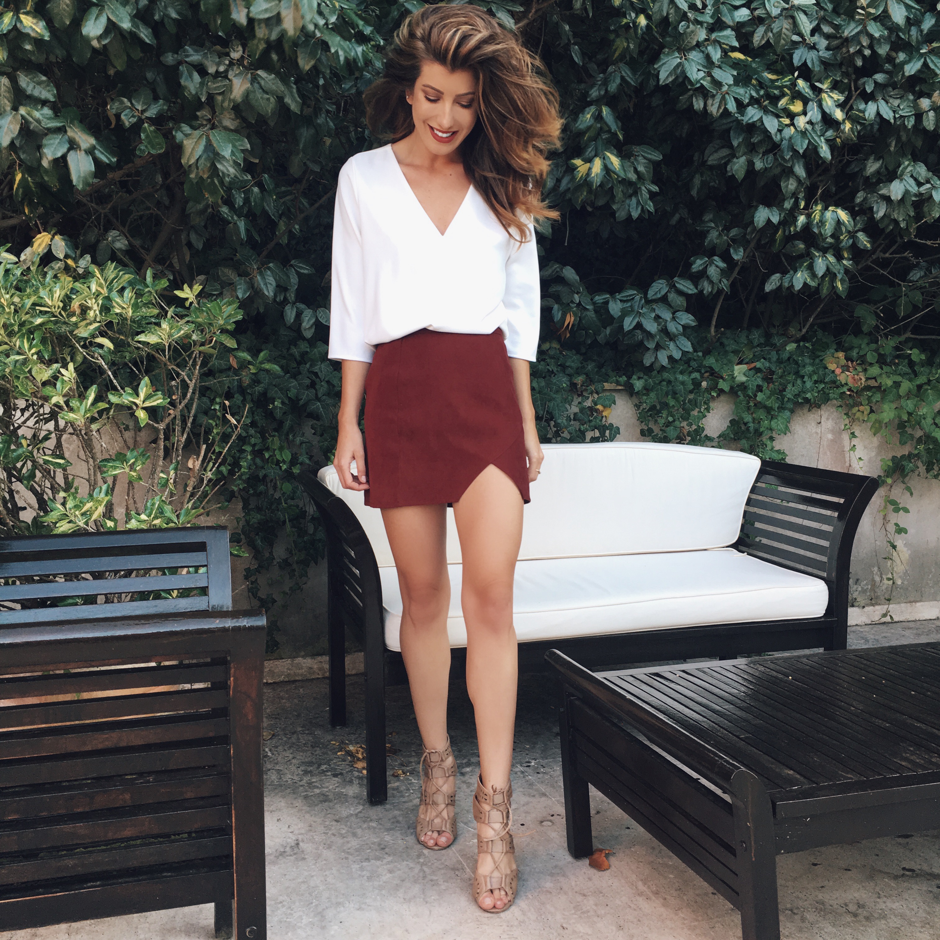 burgundy skirt outfit inspiration
