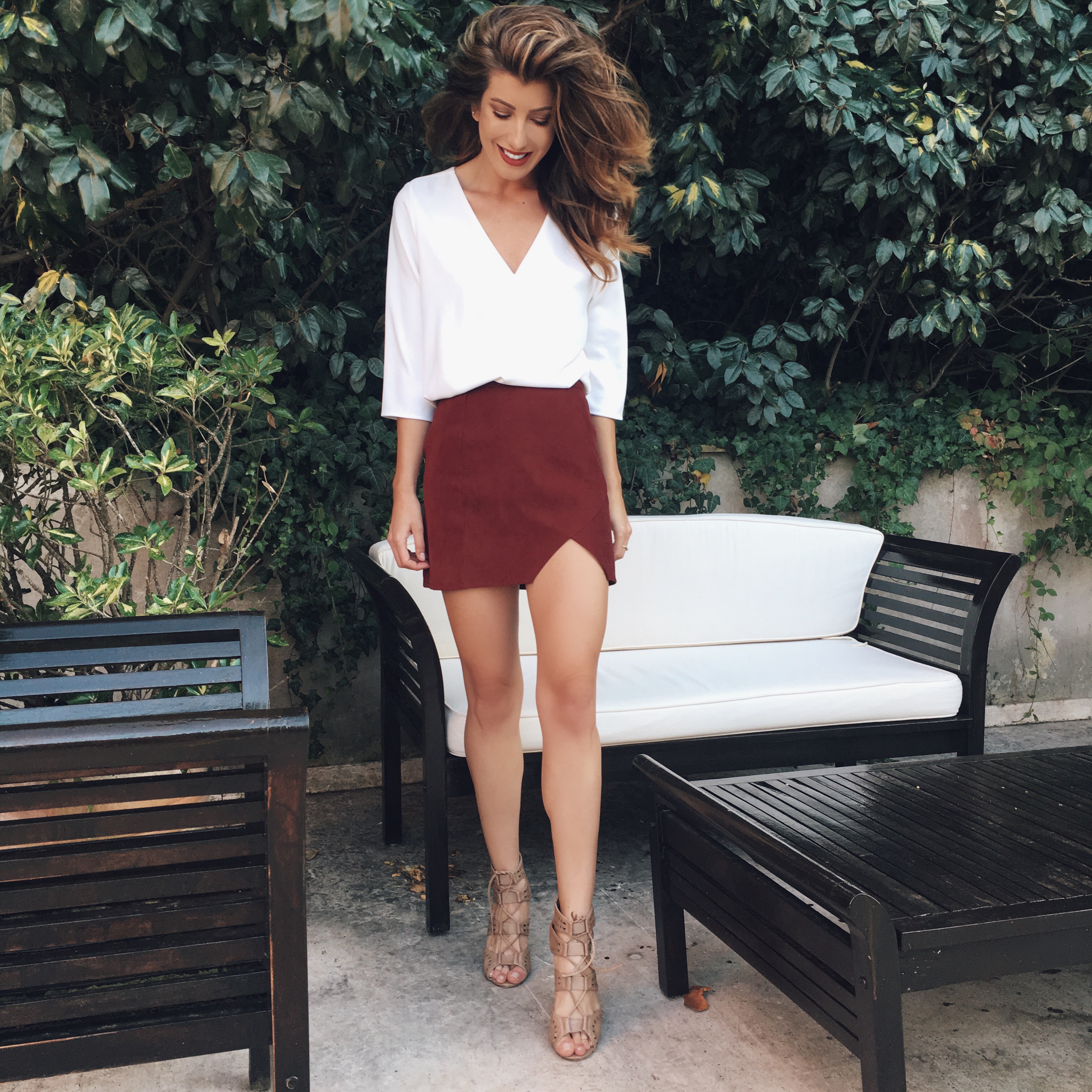 burgundy skirt outfit inspiration 