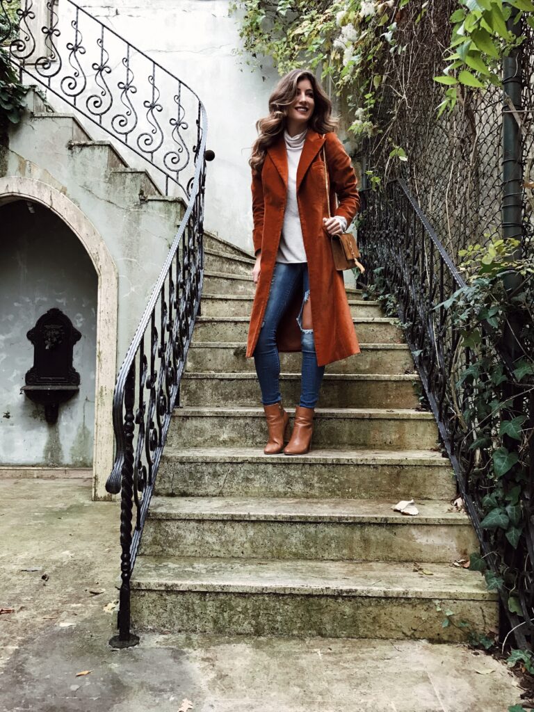 rust coat outfit inspiration