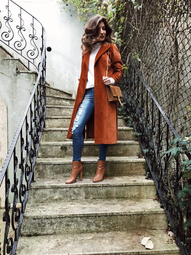 rust coat outfit inspiration