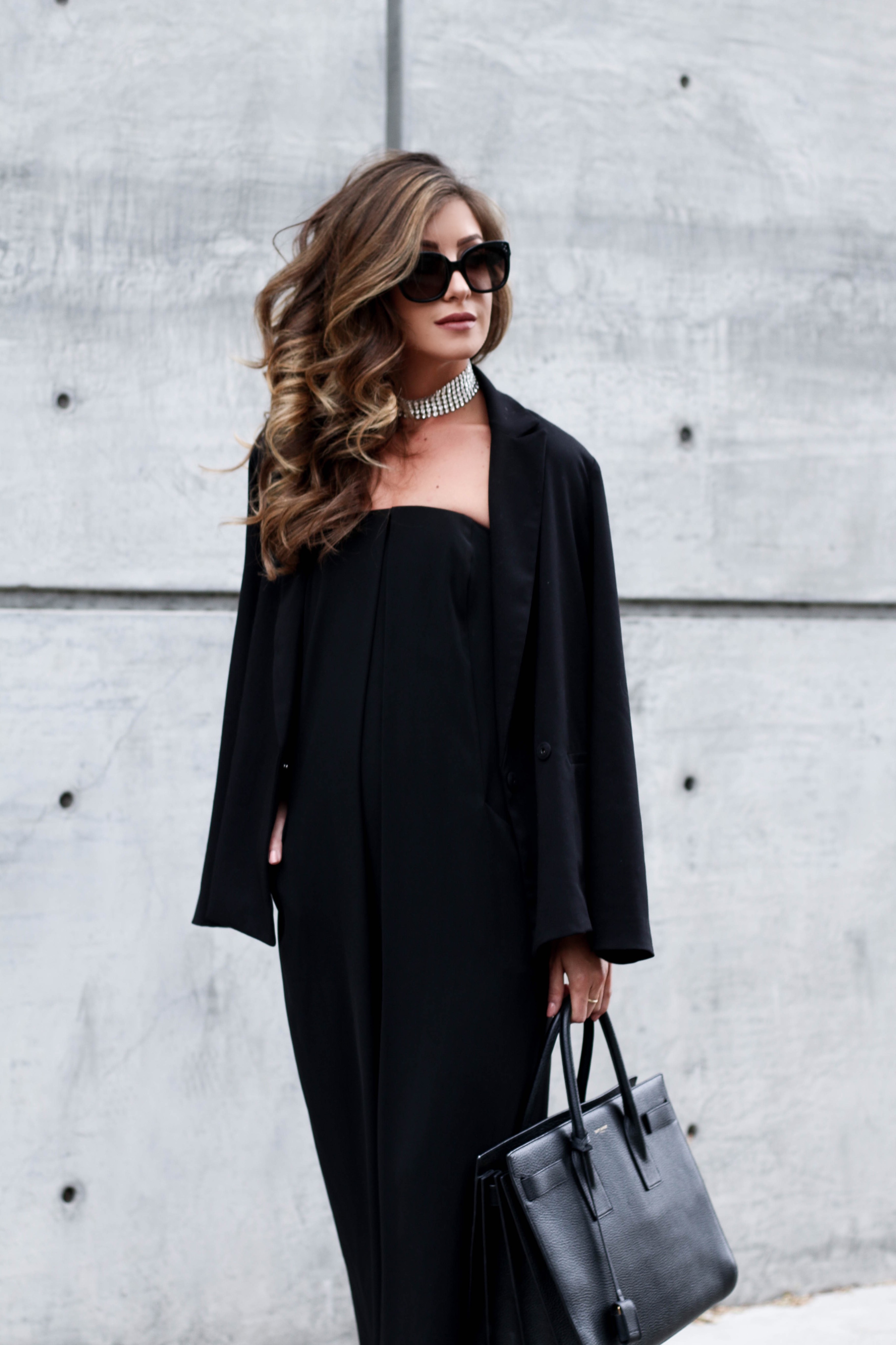 black strapless jumpsuit