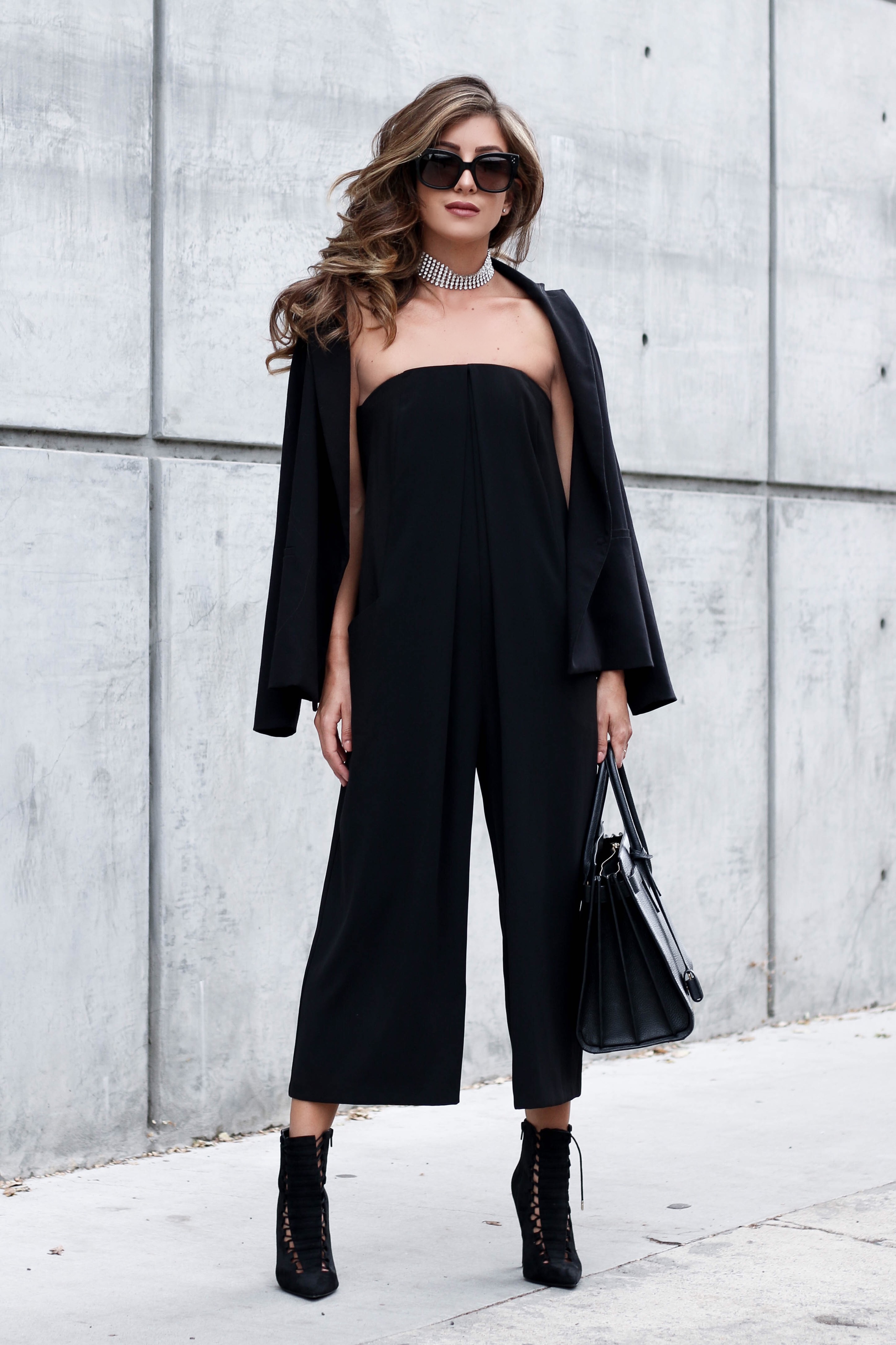 black strapless jumpsuit