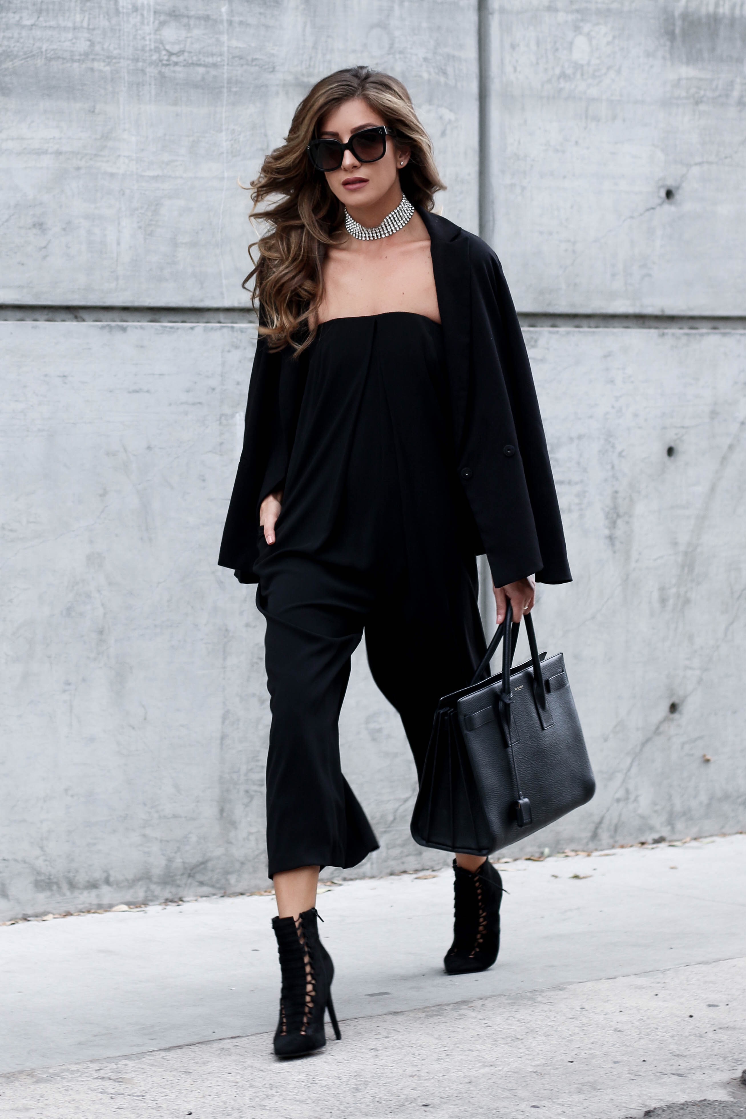 black strapless jumpsuit