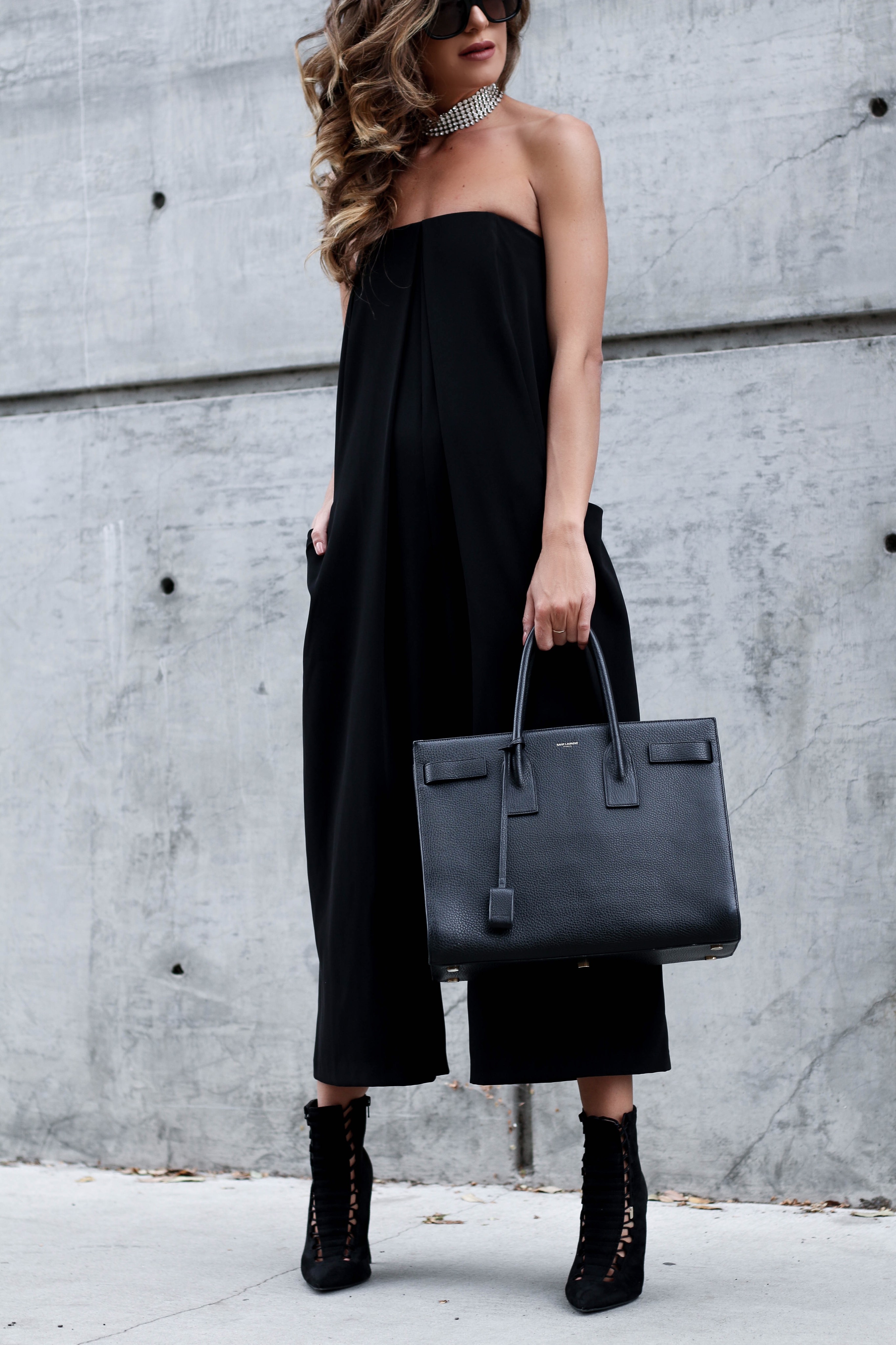 black strapless jumpsuit