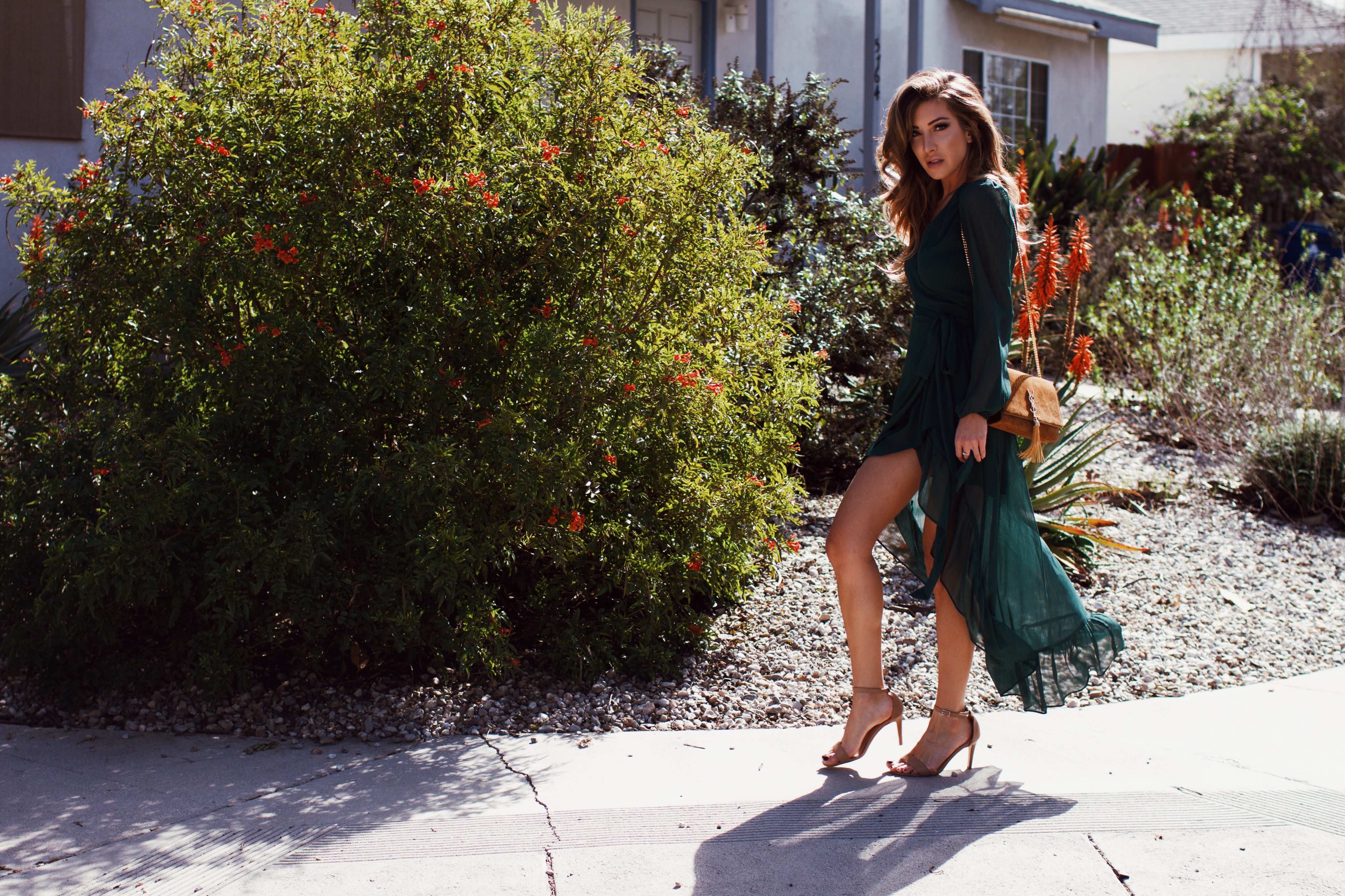 wayf bloomingdales green ruffle dress