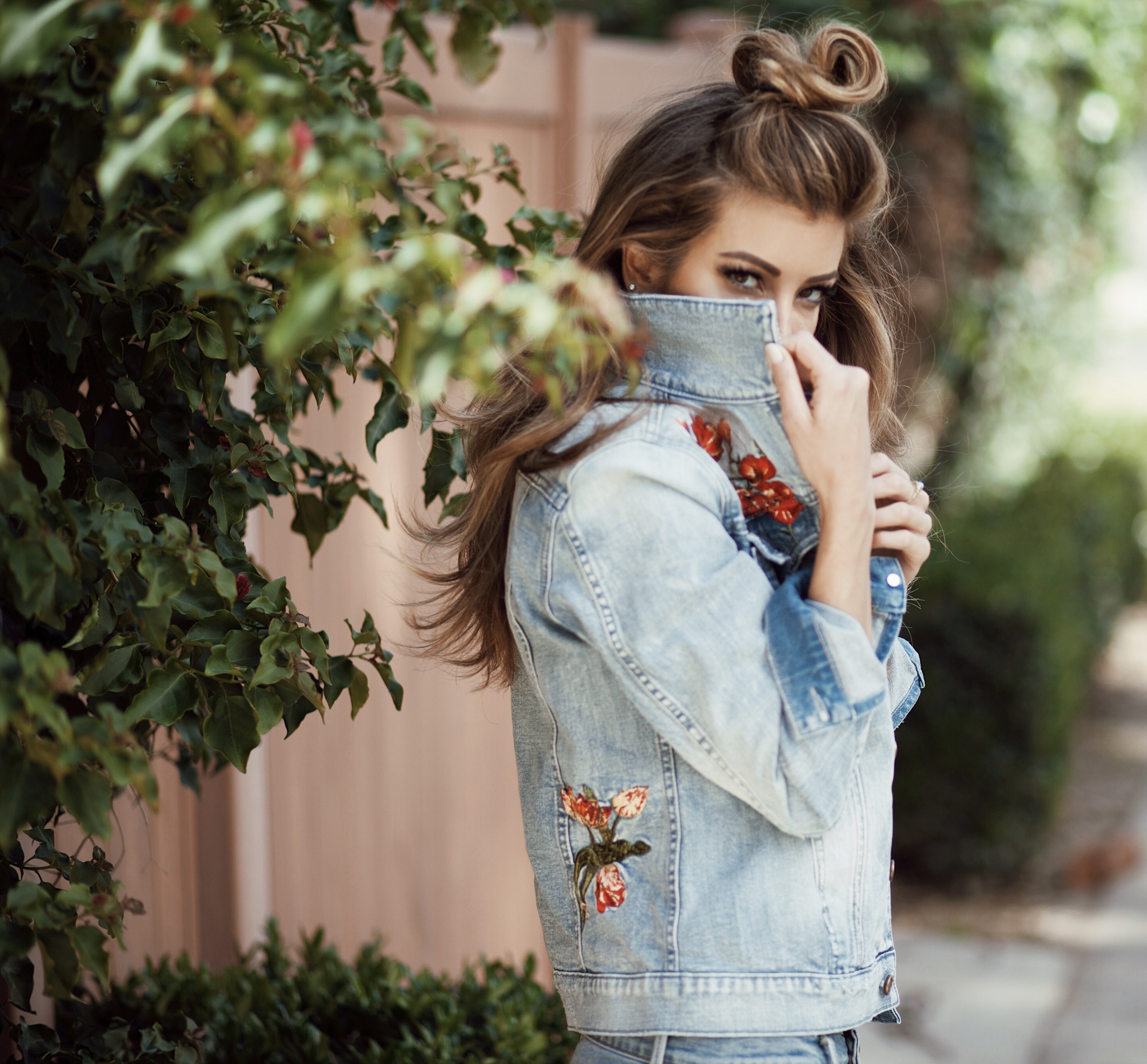 aqua bloomingdales embroidered denim jacket and jeans